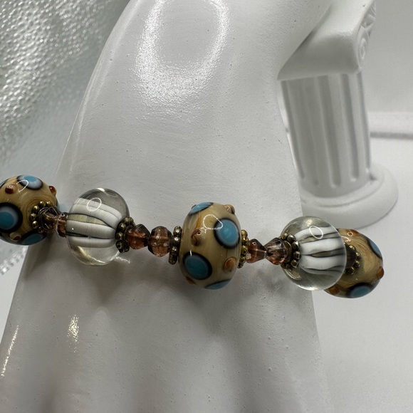 BRACELET Lampwork GLASS, SWAROVSKI - crystal beaded with a toggle clasp LOVELY! - Picture 3 of 12